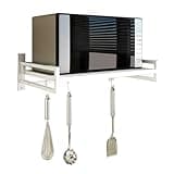 ABCOOL Support Mural pour Four à Micro-Ondes Électrique Dans la Cuisine, Étagère en Acier Carbone pour Comptoir avec Rail de Crochets et 3 Crochets Coulissants