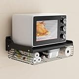 HMAKGG Support Micro Onde Mural, Etagere Micro Onde 2 Niveaux avec Panier Rangement, Support Mural Micro Onde en Acier au Carbone, Suspendu Meuble Micro Ondes Cuisine Rangement Noir, 55 * 35 * 16 cm