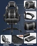 SONGMICS Fauteuil de Bureau, Chaise Gaming, RÉglable, Repose-pieds TÉlescopique, MÉcanisme À Bascule, Appui-tÊte, Support Lombaire, Charge 150 kg, Noir d'Encre et Gris Tourterelle OBG073B03