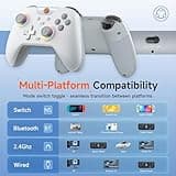 EasySMX X05 Manettes PC Sans Fil Rechargeable avec RGB/Vibration/Hall Joystick/Hall Trigger, Manette PC Bluetooth pour Gamer/Switch/Mobile/Android/iOS/Android TV Box, 750 mAh, Blanc