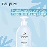 BIOLANE - Eau Pure H2O - Nouveau Packaging - Nettoyant Pour Le Visage, Corps Et Siège Du Bébé - Sans rinçage - 1 flacon pompe 750ml - Fabriqué en France