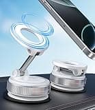 ALAFLY Support Téléphone Voiture à Ventouse, Compatible avec MagSafe, Porte-téléphone magnétique Réglable à 360° & Pliable pour Voiture/Tableau de Bord/Pare-Brise/Verre/Toute Surface Lisse – Blanc