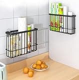 EigPluy 2 pièces Armoires de Cuisine Porte Boîte de Rangement,Adhésive Boîte de Rangement Murale,Armoire/Salle de Bains/Réfrigérateur Boîte D'organisation pour Articles Divers(Noir)