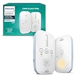 Philips Avent DECT - Écoute-bébé audio bidirectionnel, sans interférence, portée de 330 mètres, autonomie de 24 heures, mode Smart ECO, veilleuse, SCD503/26