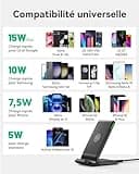 INIU Chargeur Induction 15W, Chargeur sans Fil Certifié Qi à Charge Rapide, Wireless Charger Accessoire Bureau pour iPhone 16 Pro Max 15 Plus 14 13 12 11 XR XS X, Samsung, Xiaomi, Google Pixel, etc.