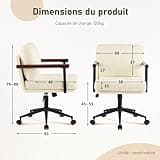 FurniSoar Chaise de bureau avec accoudoirs, réglable en hauteur et roulettes, rembourrée, pour le salon, le bureau à domicile, blanc sherpa
