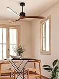 CREATE / WINDLARGE/Ventilateur de plafond avec télécommande, noir pales bois foncé / 40W, silencieux, Ø152 cm, 6 vitesses, minuterie, 2 hauteurs, moteur DC, fonction été-hiver