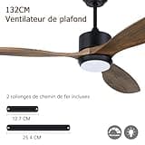 Ovlaim 132cm intérieur extérieur 3 pales hélice Smart ventilateur de plafond, Ventilateur de plafond en bois massif à moteur DC silencieux avect