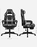 SONGMICS Fauteuil de Bureau, Chaise Gaming, RÉglable, Repose-pieds TÉlescopique, MÉcanisme À Bascule, Appui-tÊte, Support Lombaire, Charge 150 kg, Noir d'Encre et Gris Tourterelle OBG073B03
