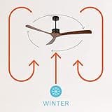 CREATE / WINDLARGE/Ventilateur de plafond avec télécommande, noir pales bois foncé / 40W, silencieux, Ø152 cm, 6 vitesses, minuterie, 2 hauteurs, moteur DC, fonction été-hiver