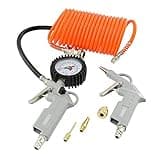 ABAC 6 Pièces Kit d'Accessoires Pour Compresseur G-813, Comprenant un Gonfleur de Pneus avec Manomètre, une Soufflette, un Tuyau en Spirale de 5 m, 3 Embouts de Gonflage, Pression Max. 8 Bar