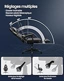 SONGMICS Fauteuil de Bureau, Chaise Gaming, RÉglable, Repose-pieds TÉlescopique, MÉcanisme À Bascule, Appui-tÊte, Support Lombaire, Charge 150 kg, Noir d'Encre et Gris Tourterelle OBG073B03