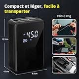 Oasser Gonfleur Pneus Voiture sans Fil Mini Compresseur à Air Portatif 150 PSI (10,3 Bar) Inflation Rapide Cylindre 17 mm Type-C USB Charge avec Tuyau de 30 cm et Sac de Rangement