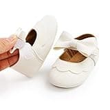 MASOCIO Chaussure Bebe Fille Ballerine Premier Pas Princesse Bébé Bowknot Bapteme Antiderapante Taille 19 6-12 Mois Blanc