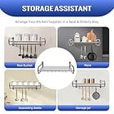 Étagère murale pour micro-ondes, en acier inoxydable, avec 6 crochets mobiles, support mural pour four, micro-ondes (argenté)