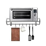 Étagère murale pour micro-ondes, en acier inoxydable, avec 6 crochets mobiles, support mural pour four, micro-ondes (argenté)