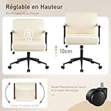 FurniSoar Chaise de bureau avec accoudoirs, réglable en hauteur et roulettes, rembourrée, pour le salon, le bureau à domicile, blanc sherpa
