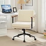 FurniSoar Chaise de bureau avec accoudoirs, réglable en hauteur et roulettes, rembourrée, pour le salon, le bureau à domicile, blanc sherpa