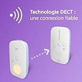 Philips Avent DECT - Écoute-bébé audio bidirectionnel, sans interférence, portée de 330 mètres, autonomie de 24 heures, mode Smart ECO, veilleuse, SCD503/26