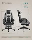 SONGMICS Fauteuil de Bureau, Chaise Gaming, RÉglable, Repose-pieds TÉlescopique, MÉcanisme À Bascule, Appui-tÊte, Support Lombaire, Charge 150 kg, Noir d'Encre et Gris Tourterelle OBG073B03