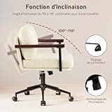 FurniSoar Chaise de bureau avec accoudoirs, réglable en hauteur et roulettes, rembourrée, pour le salon, le bureau à domicile, blanc sherpa