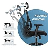 Durrafy Chaise Bureau, Fauteuil de Bureau avec Roullettes, Chaise de Ergonomique Appuie-Tête et Accoudoir Réglables, Maille Respirante, Support Lombaire Réglable, Roulement 150KG
