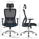 Durrafy Chaise Bureau, Chaise de Bureau Ergonomique avec Roullettes, Fauteuil Bureau Appuie-Tête et Accoudoir Réglables,Maille Respirante, Support Lombaire Réglable, Chaise Ergonomique Roulement 150KG