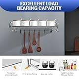 Étagère murale pour micro-ondes, en acier inoxydable, avec 6 crochets mobiles, support mural pour four, micro-ondes (argenté)