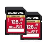 Gigastone Carte Mémoire SDXC 128 Go Lot de 2 , Prime Série, Vitesse 80 Mo/s. Compatible avec Photos, vidéos, Musique, Caméscope, Caméra, PC, U1 UHS-I Classe 10 pour UHD Vidéo, avec 2 Mini étui