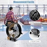 GOPLUS Ventilateur sur Pieds à Roulettes avec 3 Vitesses, Bouton d’Ajustement, Poignée Latérale, Facile à Transporter, pour Patio, Garage, Atelier (Noir) (Noir)