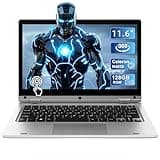 Ordinateur Portable 11.6 pouces 6Go RAM 128Go SSD Celeron N4020 PC Portable, 360° Pliable avec Ecran PC Tactile Laptop, WiFi 2.4G/5G Bluetooth, 1366*768 IPS, Extension par SD, Keyboard Film - Silver