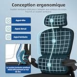 Aiidoits Chaise Bureau Ergonomique, Chaise de Bureau Inclinable Pivotant, Fauteuil de Bureau 150kg Confortable à roulettes, Appui-tête et Accoudoirs Ajustables, Siège Bureau avec Le Support Lombaire