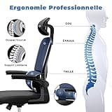 Chaise de Bureau Ergonomique: Fauteuil Bureau avec Support Lombaire en C,Dossier et Appui-tête Réglables,Reversible Armrest,Siege en Maille Respirante Convient à la Maison Bureau ,Lecture,Noir