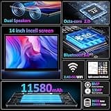BEYNIVAN Tablette 14 Pouces Android 14 Tablette Tactile avec 5G WiFi,36Go+256Go/11580mAh/20W/13+8MP/Octa-Core/Face ID/TÜV/GMS/BT5.0/GPS/Tablette avec étui,Noir