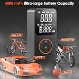 Gonfleur Pneus Voiture Compresseur à Air Portatif sans Fil, 150PSI 6000mAh Mini Pompe à Air Electrique Inflation Rapide avec éclairage LED, Arrêt Automatique, pour Vélo, Moto, Voiture, Balles (Noir)
