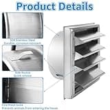YAYODS Grille de Ventilation Extérieure 150mm en Acier Inoxydable, Grille d Aération avec Volets Mobiles et Clapet Anti-Retour, Bouche d Extraction avec Moustiquaire pour Cuisine, Hotte et Sèche-linge