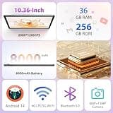 PIXPEAK 2K Tablette 10,36 Pouces, 4G LTE+5G WiFi, 36GB RAM+256GB ROM (2TB TF), Android 14 Tabletta PC, Octa-Core 2.0 GHz, 2000 * 1200, 8000mAh, 13MP+8MP, GPS, Tablette avec Clavier ect (Gris)