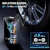 Compresseur à Air Portatif, Gonfleur Pneus Voiture sans Fil avec LED et Port C USB 150 PSI, Batterie Rechargeable, Inflation Rapide, Compresseur, Arrêt Automatique, pour Voiture, Vélos et Motos