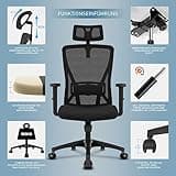 Durrafy Chaise Bureau, Fauteuil de Bureau avec Roullettes, Chaise de Ergonomique Appuie-Tête et Accoudoir Réglables, Maille Respirante, Support Lombaire Réglable, Roulement 150KG