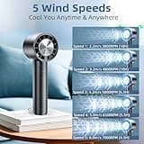 OUILA 4000mAh Mini Ventilateur Portable avec Fonction de Compresse Froide et Crochet en D, Rechargeable à 5 Vitesses Petit Ventilateur de poche pour Bureau Maison Extérieur