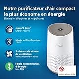 Philips Purificateur d'Air Séries 600, Ultra-silencieux et économe en énergie, éfficace contre allergies, Filtre HEPA élimine 99.97% des polluants, Jusqu'à 44m², Contrôle par App, Blanc (AC0650/10)