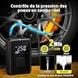 Oasser Gonfleur Pneus Voiture sans Fil Mini Compresseur à Air Portatif 150 PSI (10,3 Bar) Inflation Rapide Cylindre 17 mm Type-C USB Charge avec Tuyau de 30 cm et Sac de Rangement