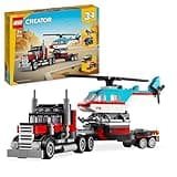 LEGO Creator 3-en-1 Le Camion Remorque avec Hélicoptère, Set de Véhicules avec Jouet d'Hélicoptère et Camion, Avion et Camion-Citerne, Hot Rod et VUS, Cadeau pour Garçons et Filles Dès 7 Ans 31146