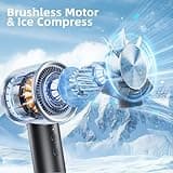 OUILA 4000mAh Mini Ventilateur Portable avec Fonction de Compresse Froide et Crochet en D, Rechargeable à 5 Vitesses Petit Ventilateur de poche pour Bureau Maison Extérieur