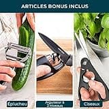 Home Hero Couteau Cuisine avec Aiguiseur Couteaux - Couteaux de Cuisine Professionnelle en Acier Inoxydable - Ensemble de Couteaux et Ustensiles de Cuisine
