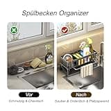 ViWaVee Rangement et Organisation de Cuisine, Organisateur d'évier en avec bac d'écoulement Automatique pour Porte Eponge, Porte Serviettes, Super Accessoires pour Salle-Noir.