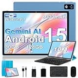 2026 Dernière Tablette 10 Pouces Android 15, 30Go RAM + 128Go ROM(TF 2To), Avec 5G WiFi Octa-Core 2.0GHz, 8000mAh, GPS, Gemini AI tablette, Widevine L1, Tablette Tactile avec Clavier+Souris（Bleu ）