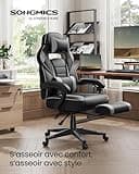 SONGMICS Fauteuil de Bureau, Chaise Gaming, RÉglable, Repose-pieds TÉlescopique, MÉcanisme À Bascule, Appui-tÊte, Support Lombaire, Charge 150 kg, Noir d'Encre et Gris Tourterelle OBG073B03