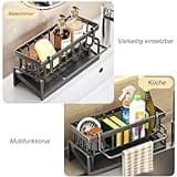 ViWaVee Rangement et Organisation de Cuisine, Organisateur d'évier en avec bac d'écoulement Automatique pour Porte Eponge, Porte Serviettes, Super Accessoires pour Salle-Noir.