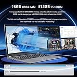 Ekonavi 15,6 Pouces Ordinateur Portable 2 en 1, AMD Ryzen 3 3200U Laptop 16 Go de RAM SSD de 512 Go PC Portable, écran 1920 x 1080, avec RJ45, Type-C, USB 3.0 Ordinateur Portable Ultra-étroit